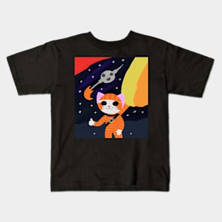 cat out in space Kids T-Shirt